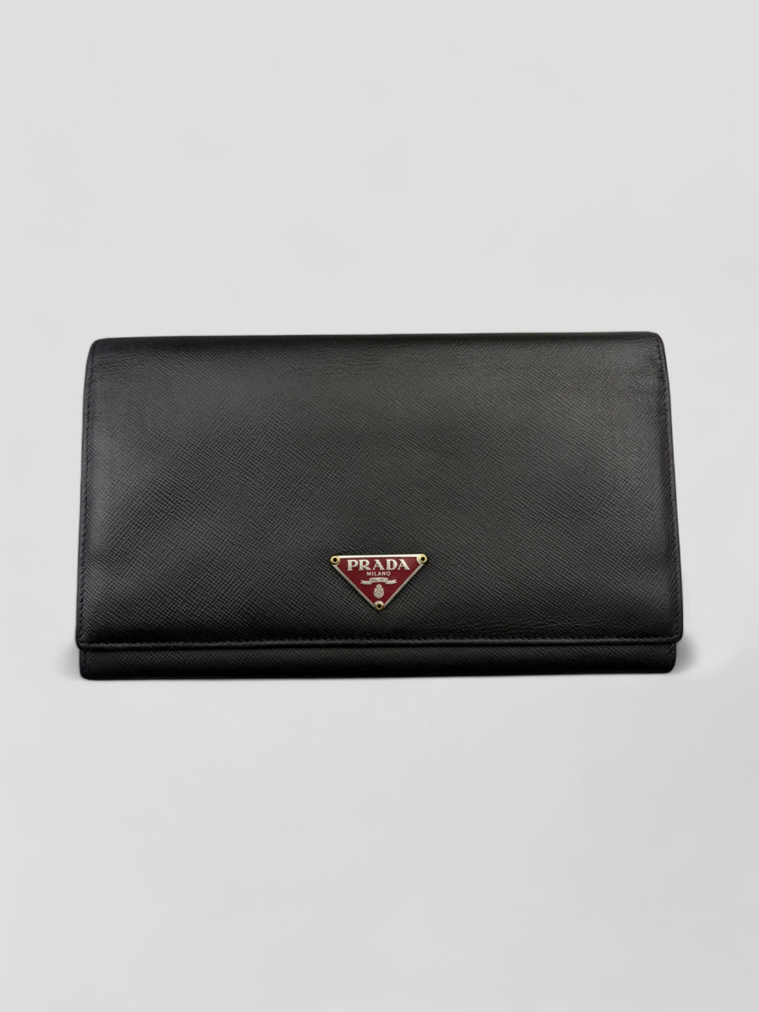 Prada Unisex Geldbeutel aus schwarzem Saffiano-Leder, mit zahlreichen Kartenfächern, separatem Münzfach und schlankem Design