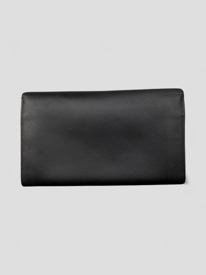 Prada Unisex Geldbeutel aus schwarzem Saffiano-Leder, mit zahlreichen Kartenfächern, separatem Münzfach und schlankem Design