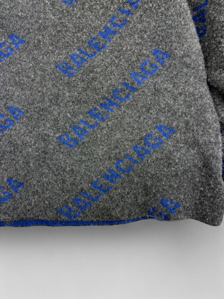 Vintage Balenciaga Monogram Wool Sweater grey blue, grau blauer second hand balenciaga strick pullover
