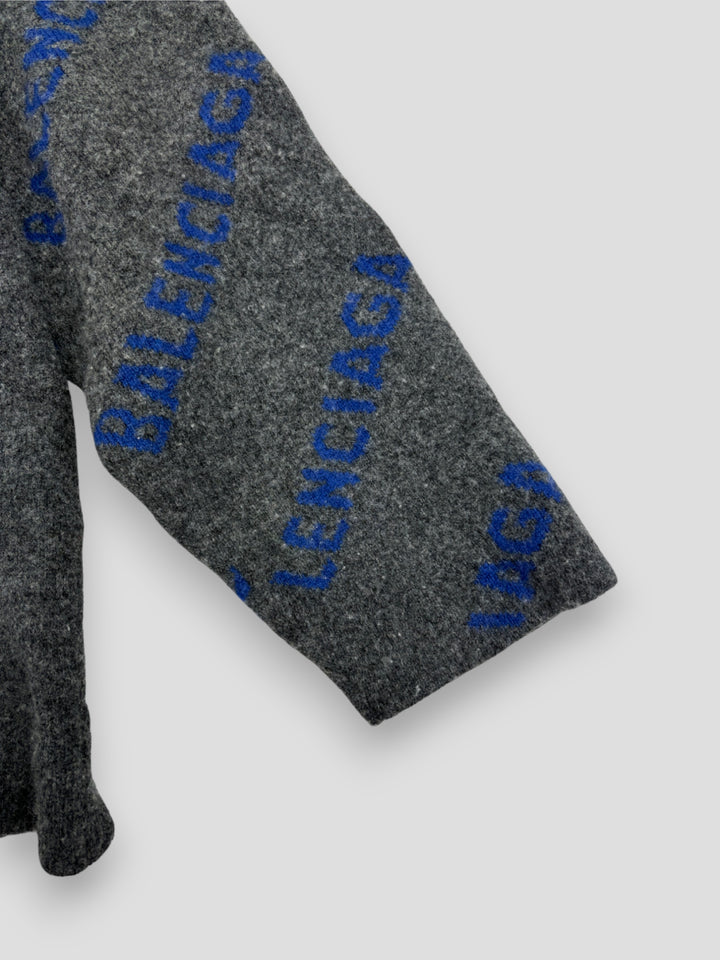 Vintage Balenciaga Monogram Wool Sweater grey blue, grau blauer second hand balenciaga strick pullover