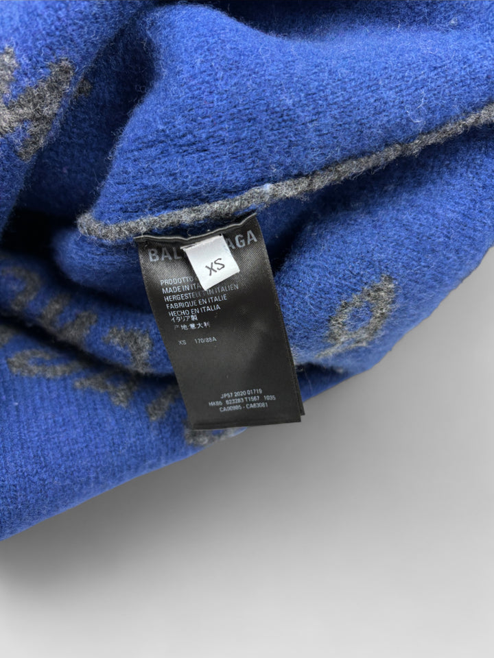 Vintage Balenciaga Monogram Wool Sweater grey blue, grau blauer second hand balenciaga strick pullover