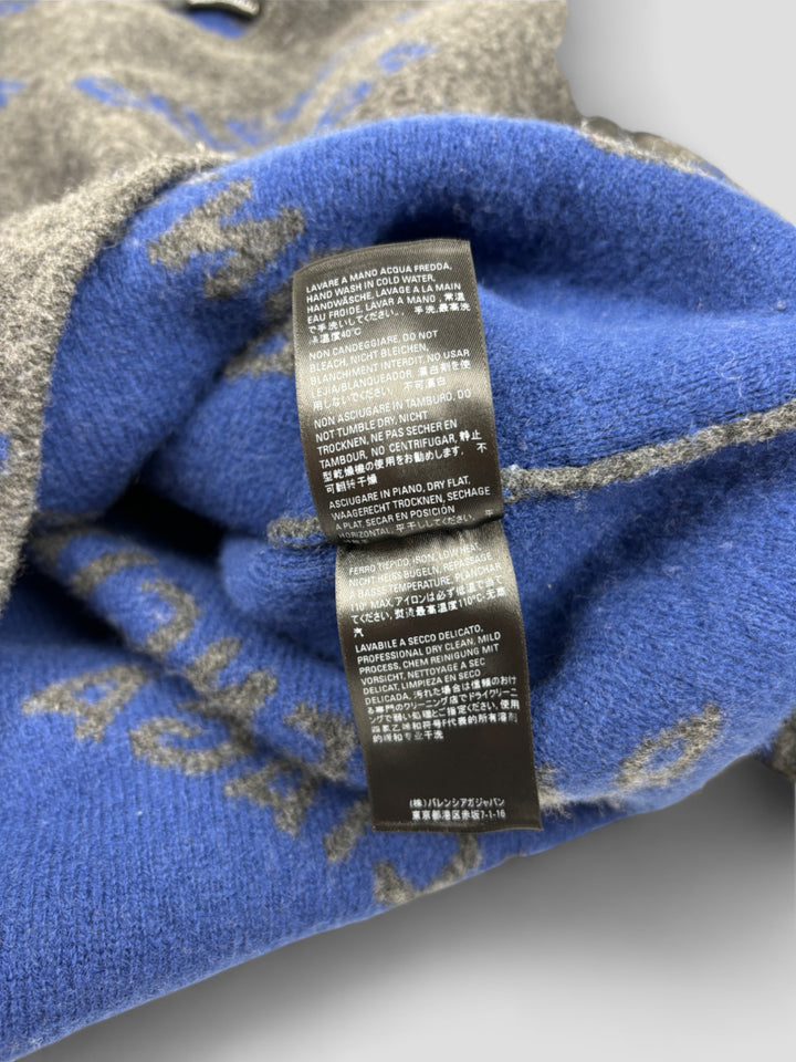 Vintage Balenciaga Monogram Wool Sweater grey blue, grau blauer second hand balenciaga strick pullover