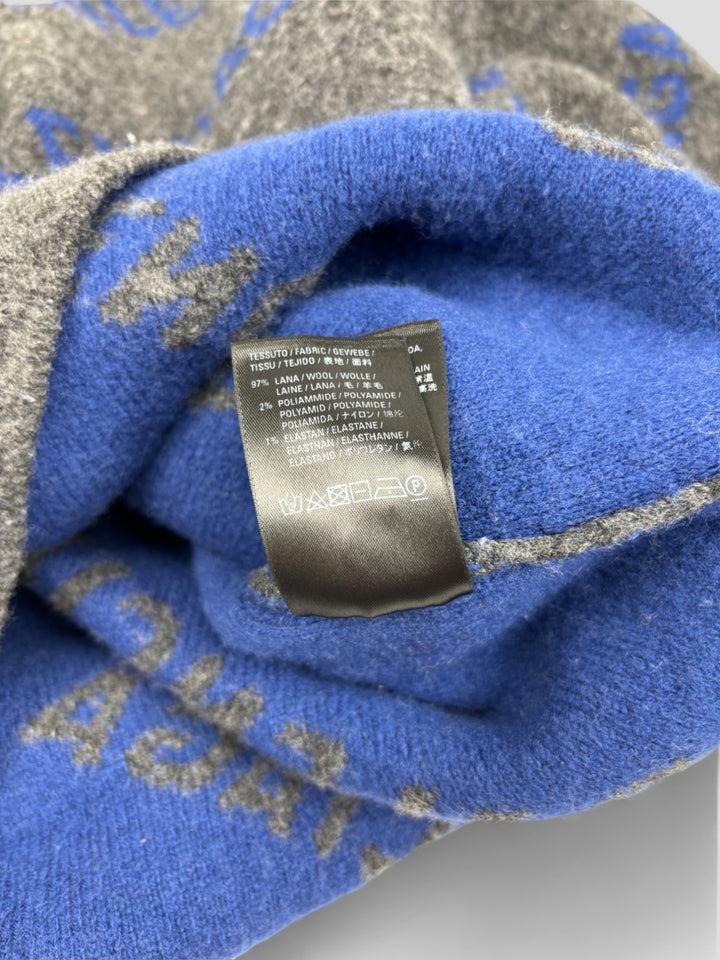Vintage Balenciaga Monogram Wool Sweater grey blue, grau blauer second hand balenciaga strick pullover