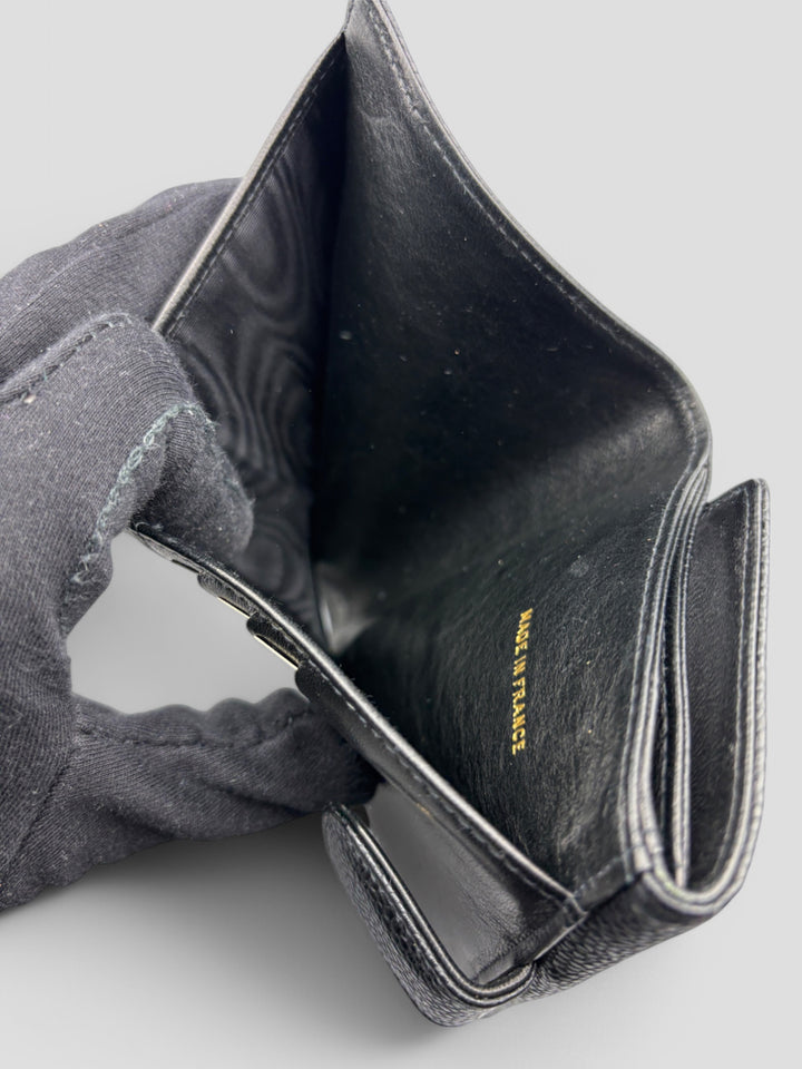 Vintage Chanel Unisex Leder Portemonnaie Schwarz, Second-Hand Chanel Wallet Black