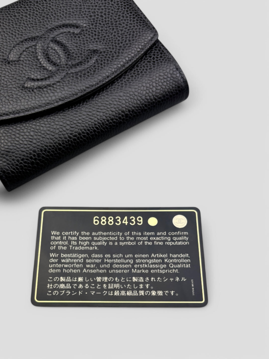 Vintage Chanel Unisex Leder Portemonnaie Schwarz, Second-Hand Chanel Wallet Black