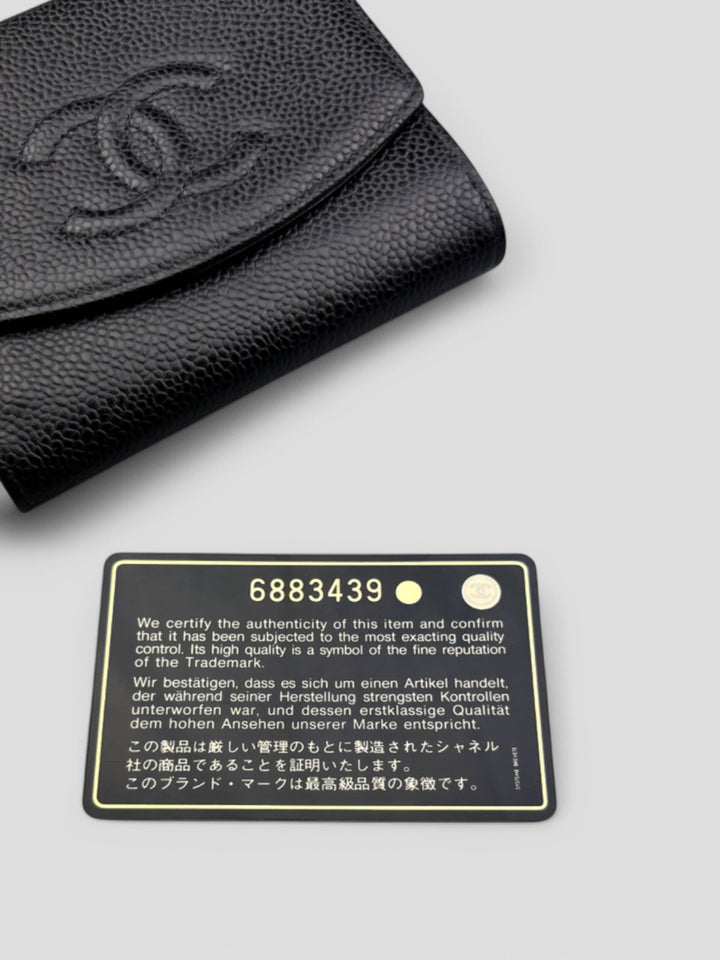 Vintage Chanel Unisex Leder Portemonnaie Schwarz, Second-Hand Chanel Wallet Black