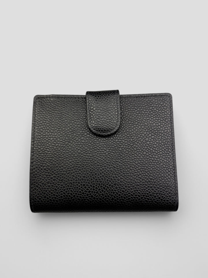 Vintage Chanel Unisex Leder Portemonnaie Schwarz, Second-Hand Chanel Wallet Black