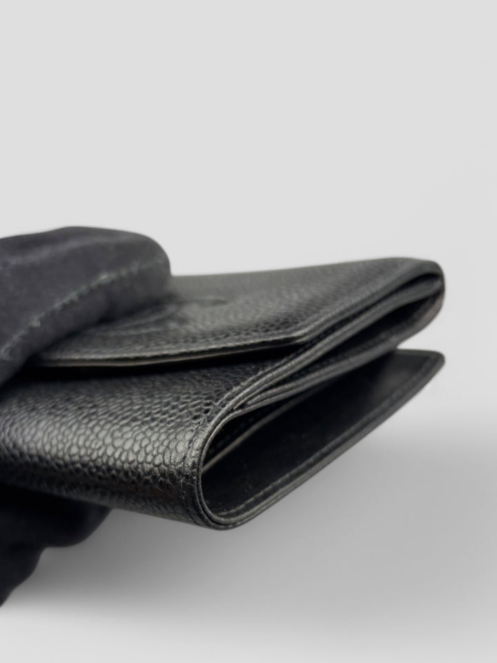 Vintage Chanel Unisex Leder Portemonnaie Schwarz, Second-Hand Chanel Wallet Black