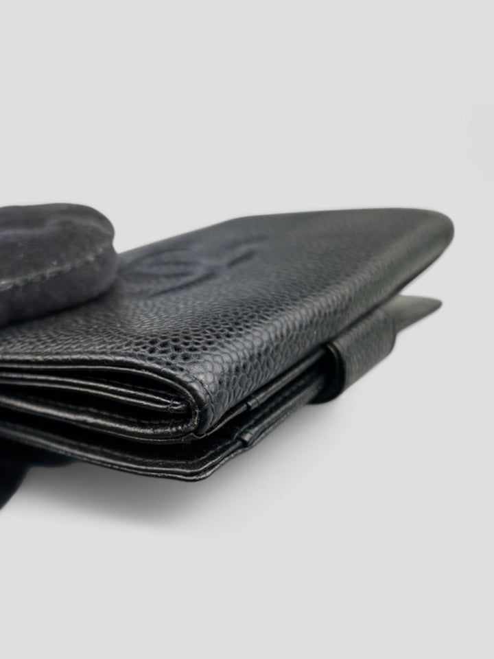 Vintage Chanel Unisex Leder Portemonnaie Schwarz, Second-Hand Chanel Wallet Black