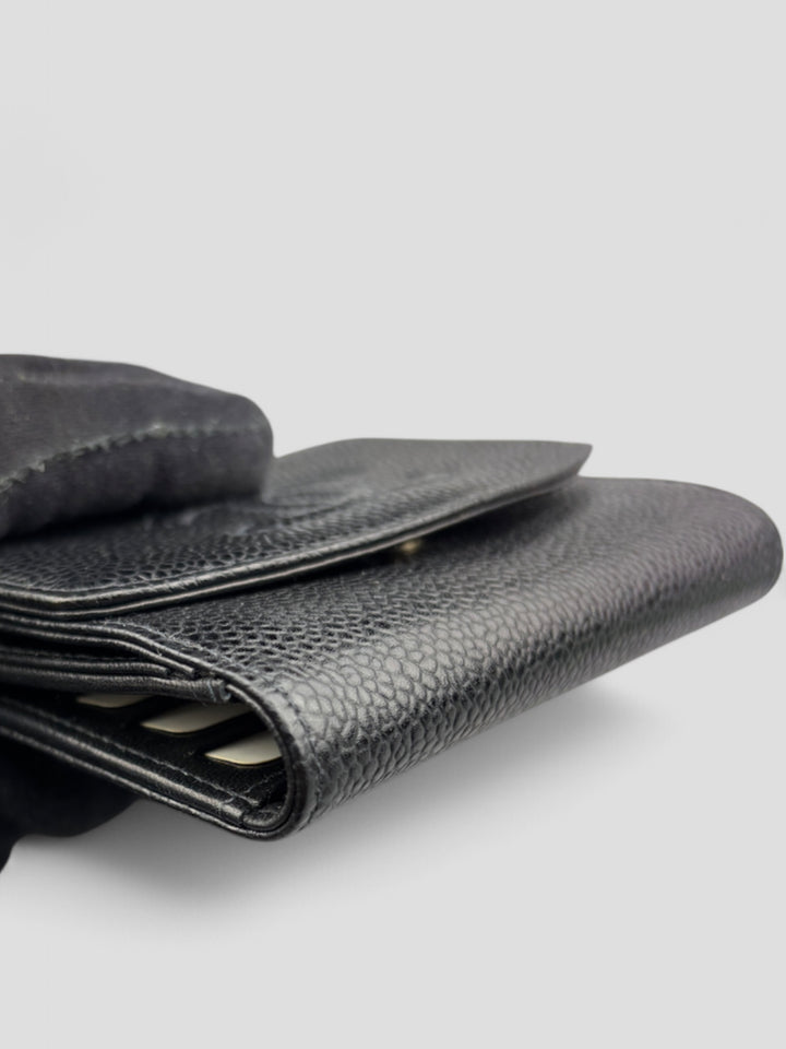 Vintage Chanel Unisex Leder Portemonnaie Schwarz, Second-Hand Chanel Wallet Black