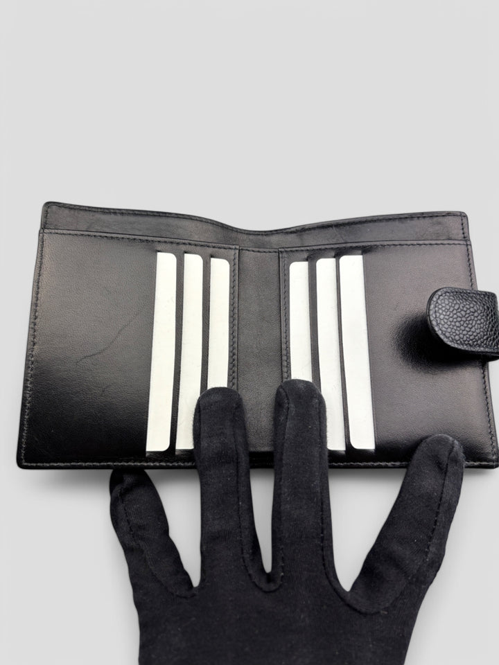 Vintage Chanel Unisex Leder Portemonnaie Schwarz, Second-Hand Chanel Wallet Black