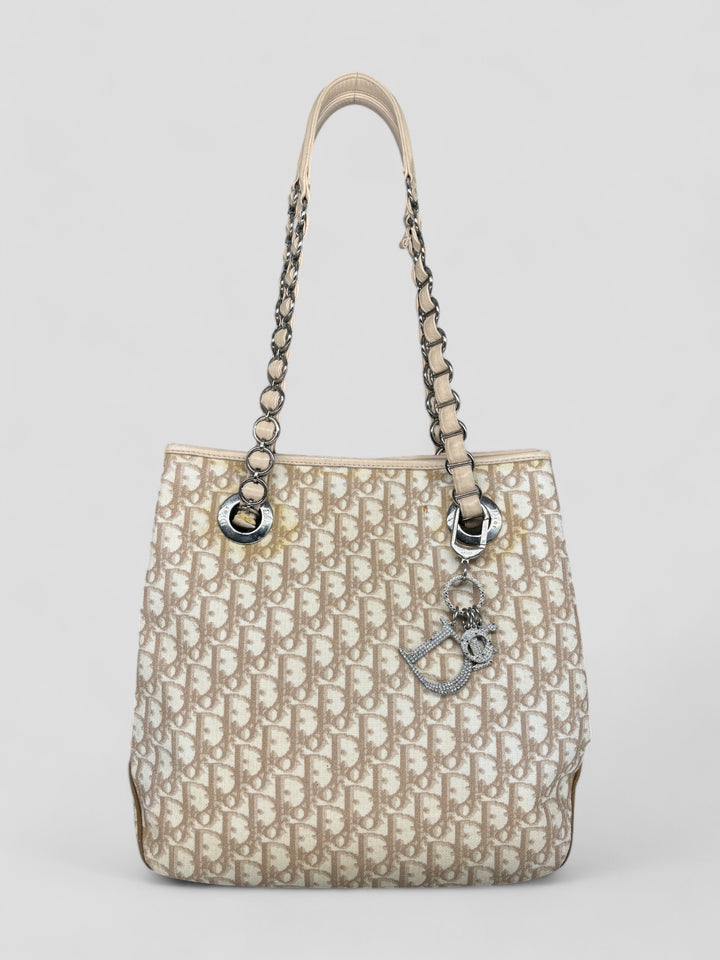 Vintage Christian Dior Princess Shopper Bag Beige, second hand cd tragetasche
