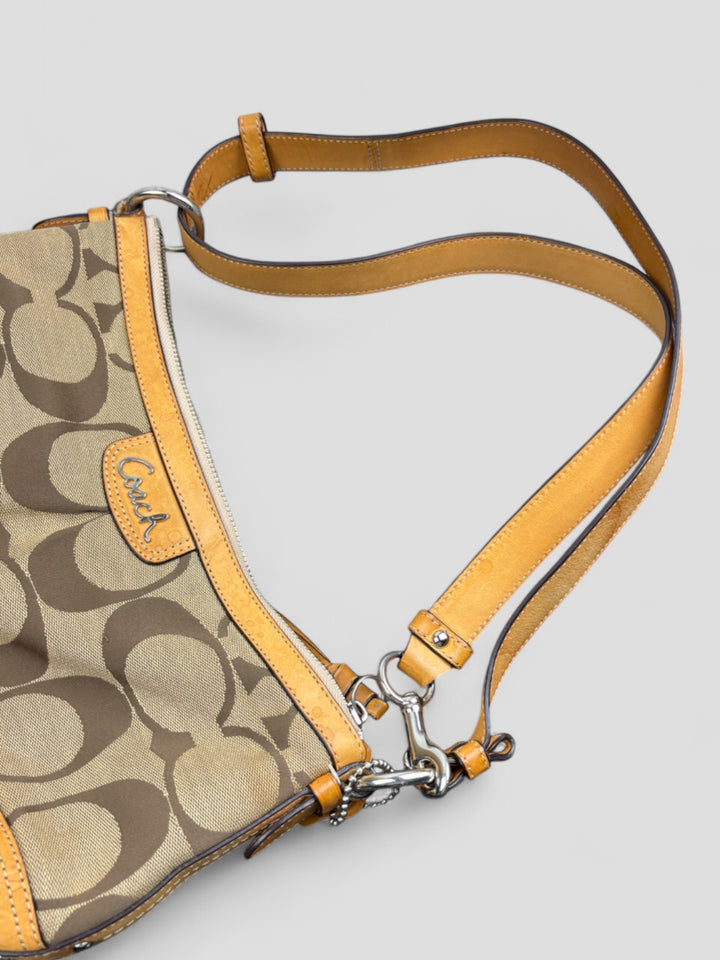 Vintage Coach Damen Banana 2-in-1 Tasche Braun mit Lederdetails, Second-Hand Coach Bag Brown
