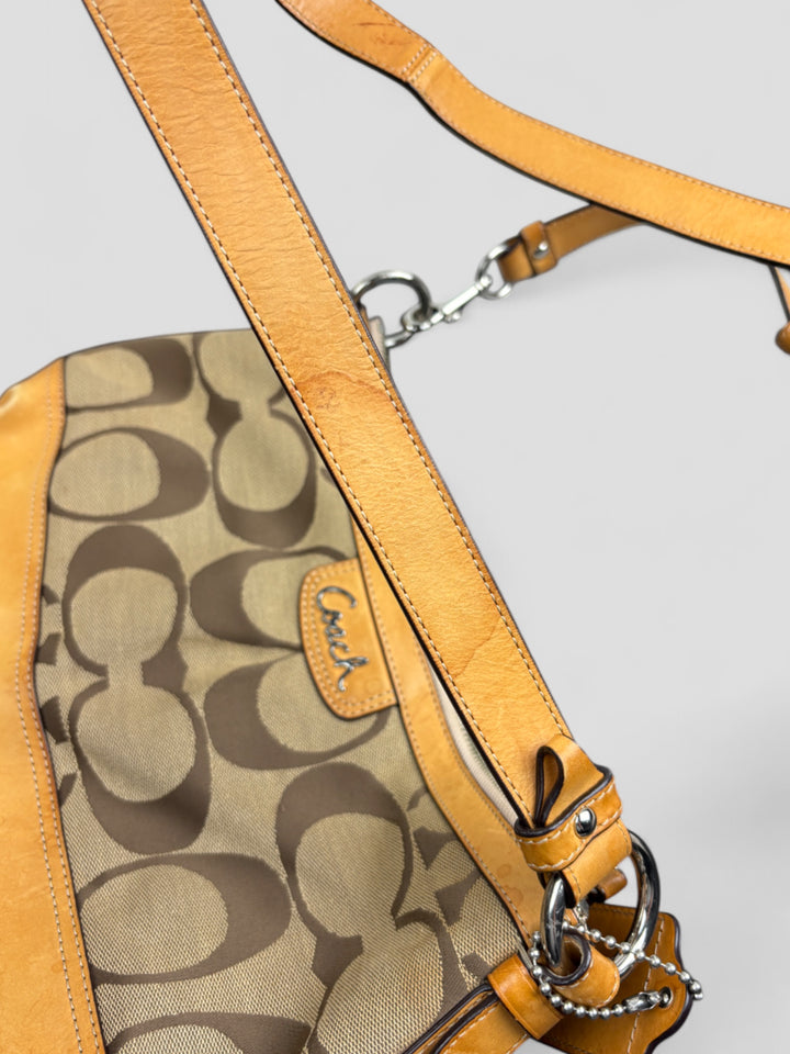 Vintage Coach Damen Banana 2-in-1 Tasche Braun mit Lederdetails, Second-Hand Coach Bag Brown