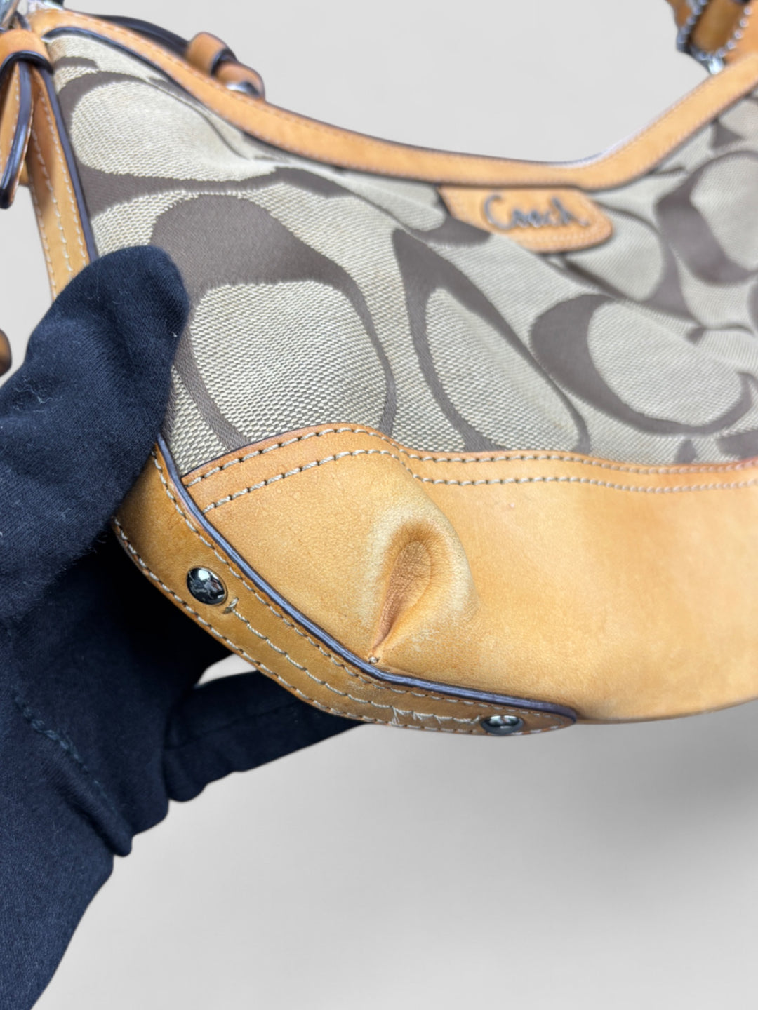 Vintage Coach Damen Banana 2-in-1 Tasche Braun mit Lederdetails, Second-Hand Coach Bag Brown