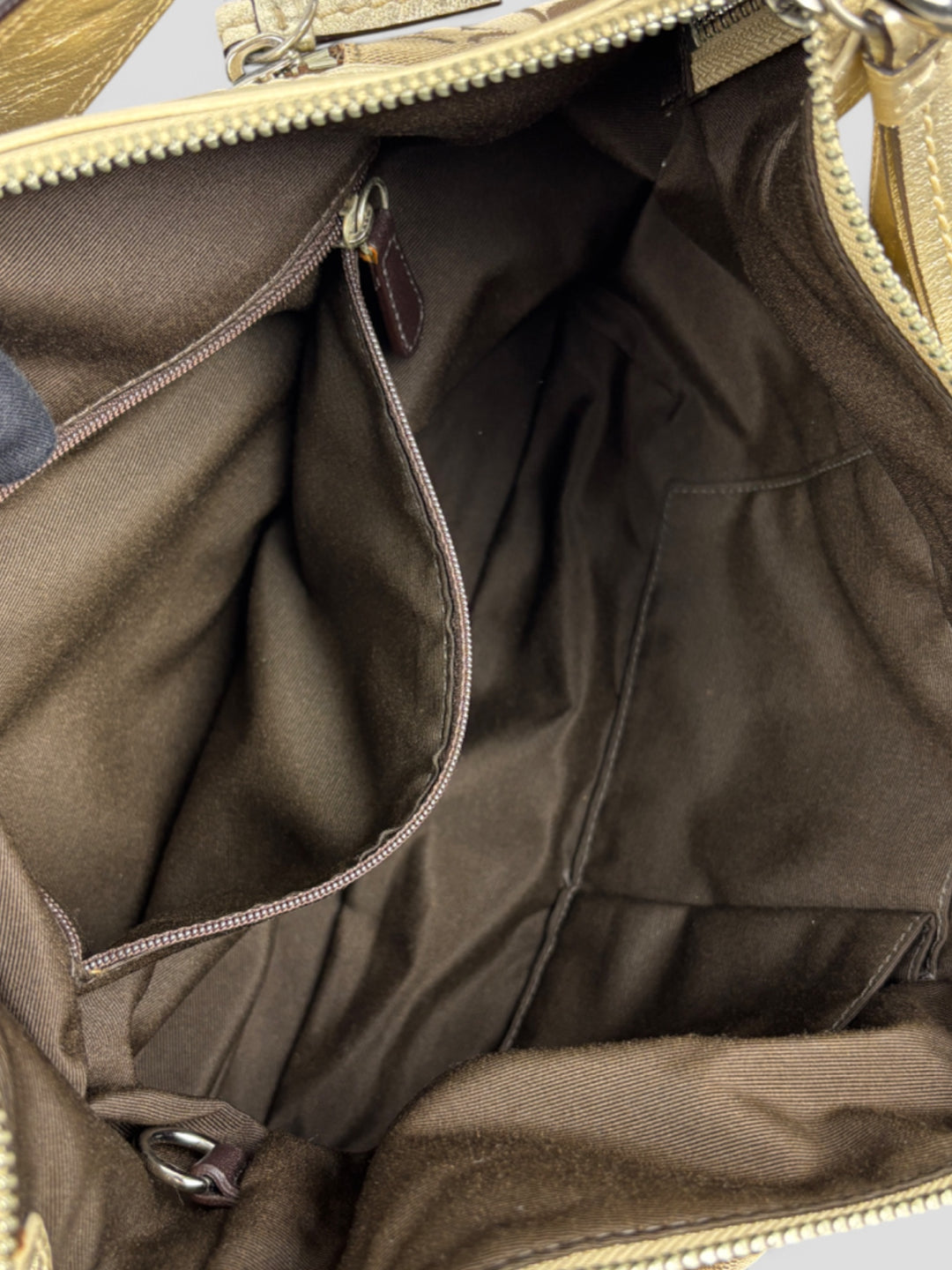 Vintage Coach Damen Banana Tasche Braun mit silbernen Lederdetails, Second-Hand Coach Bag Brown and Silver