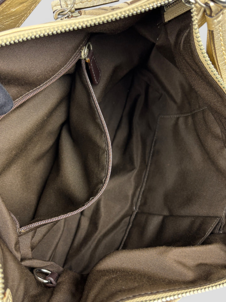 Vintage Coach Damen Banana Tasche Braun mit silbernen Lederdetails, Second-Hand Coach Bag Brown and Silver
