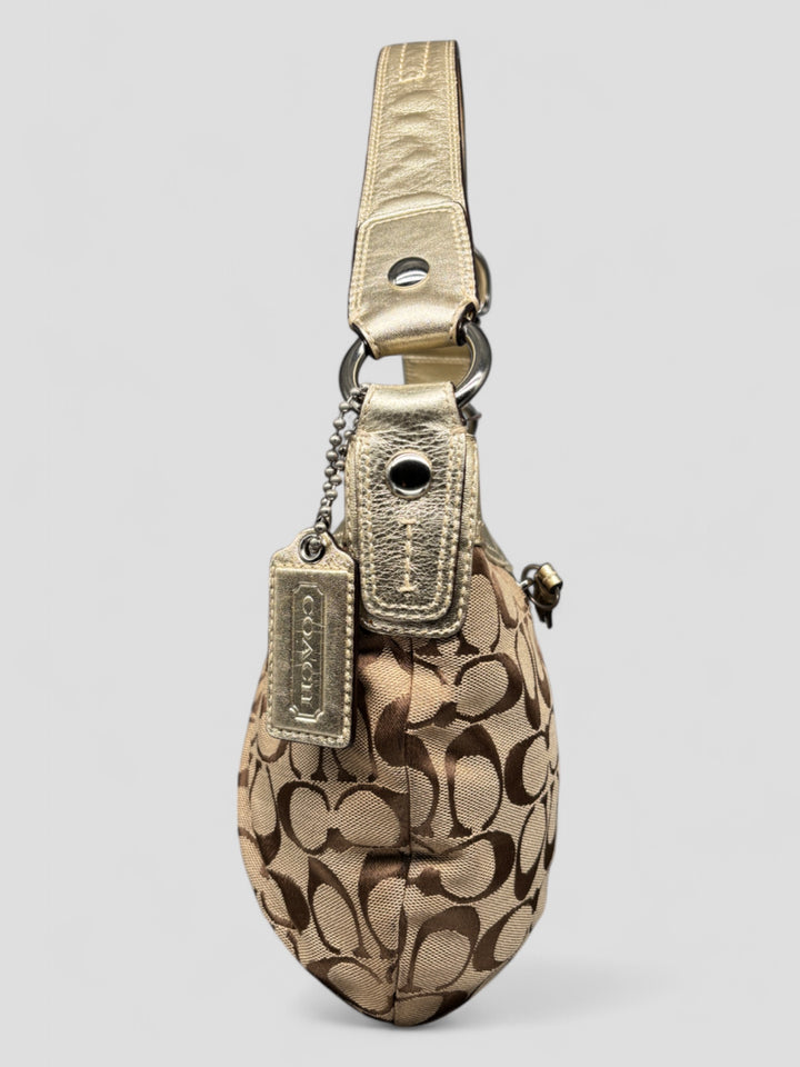 Vintage Coach Damen Banana Tasche Braun mit silbernen Lederdetails, Second-Hand Coach Bag Brown and Silver