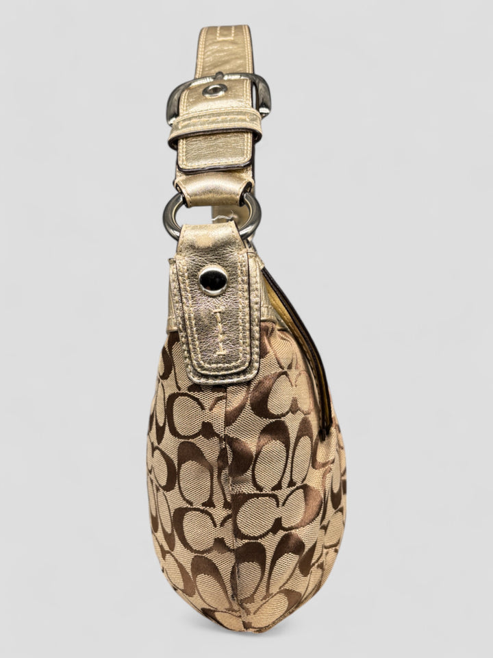 Vintage Coach Damen Banana Tasche Braun mit silbernen Lederdetails, Second-Hand Coach Bag Brown and Silver