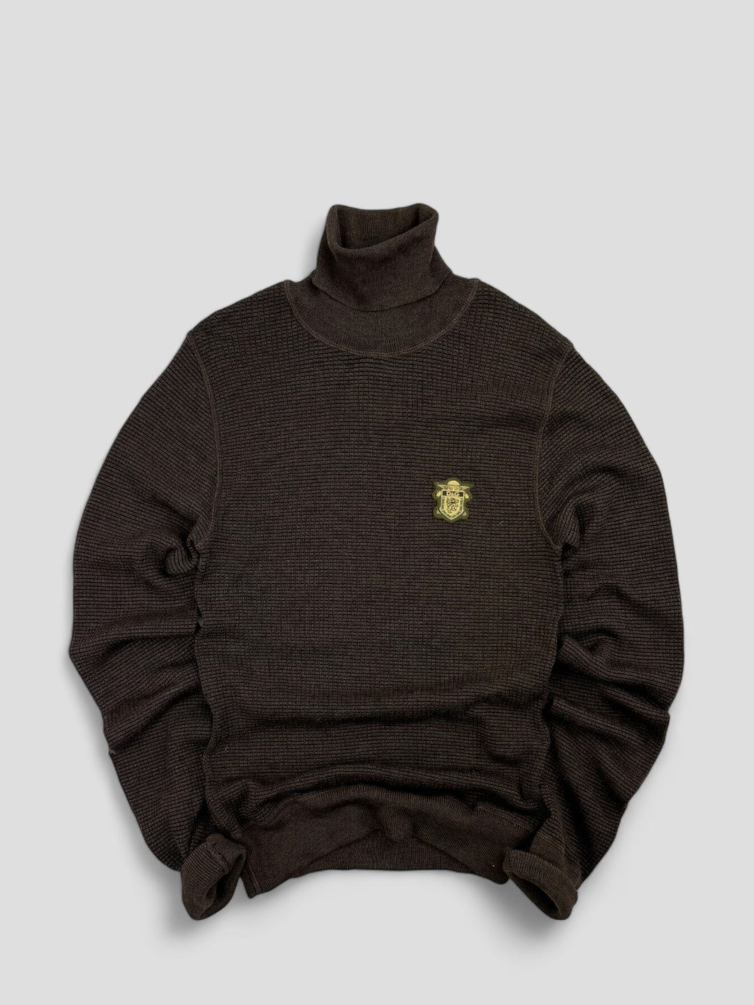 Vintage D&G Logo 90s Turtleneck Brown, brauner second hand Dolce & Gabbana Pullover