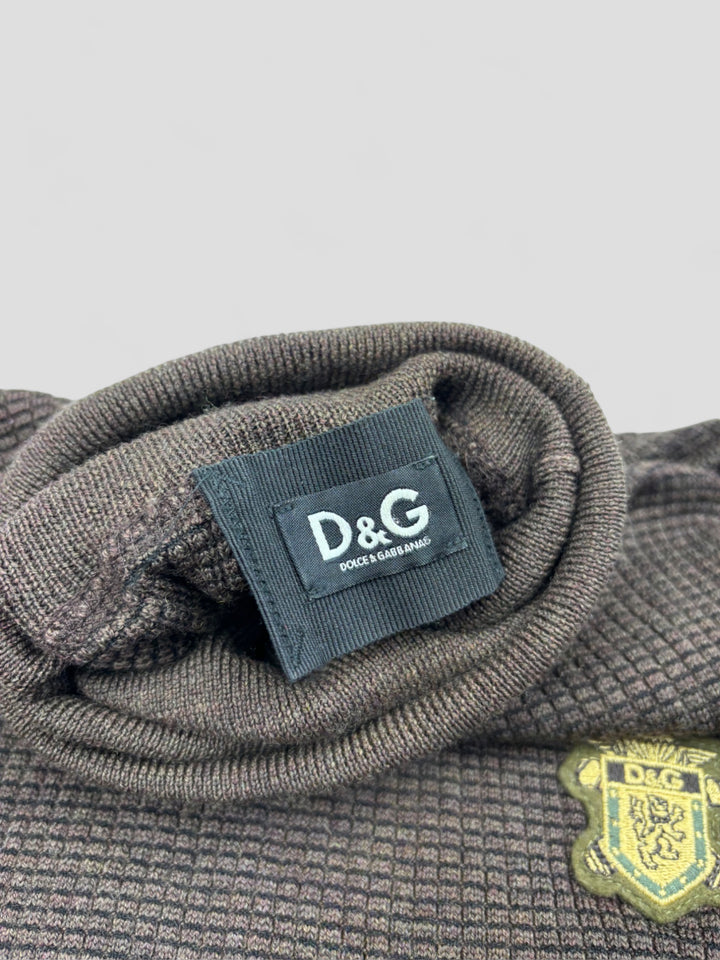 Vintage D&G Logo 90s Turtleneck Brown, brauner second hand Dolce & Gabbana Pullover
