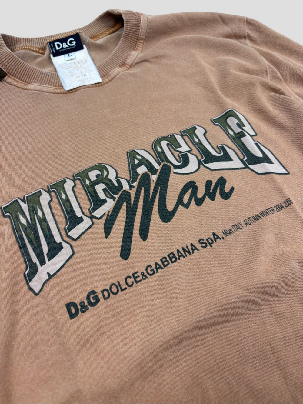 Vintage Dolce & Gabbana Herren Langarmshirt Braun mit Miracle Man Print, Second-Hand D&G Shirt Brown

