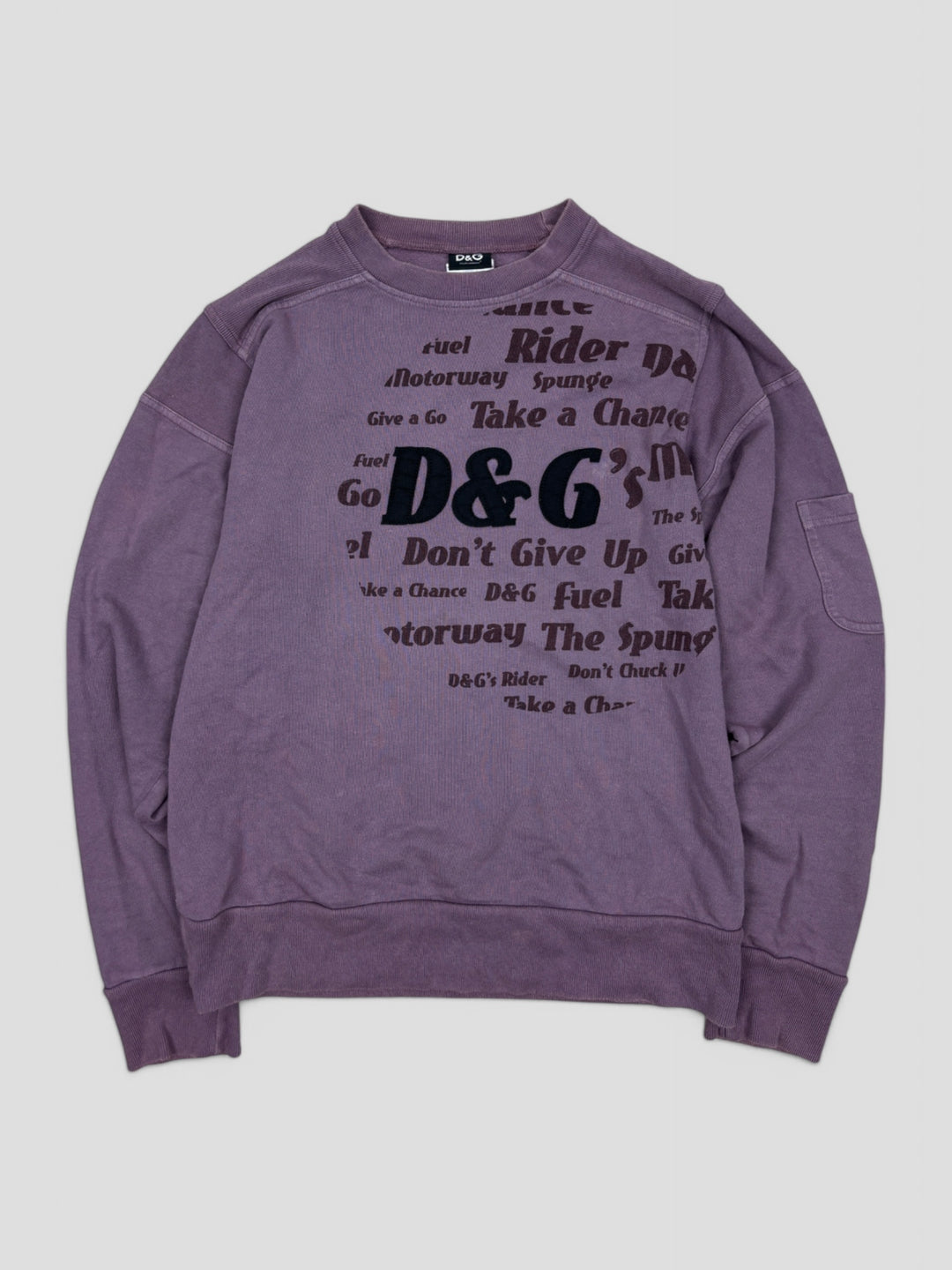 Vintage Dolce & Gabbana Unisex Pullover Lila mit Textdruck, Second-Hand D&G Sweater Purple


