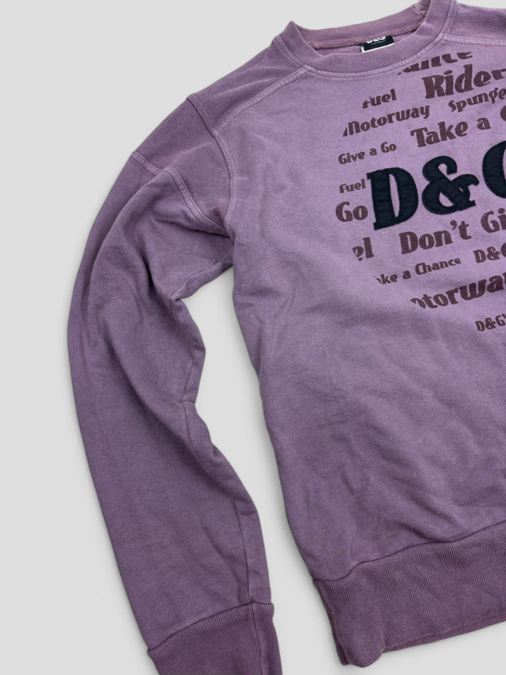 Vintage Dolce & Gabbana Unisex Pullover Lila mit Textdruck, Second-Hand D&G Sweater Purple