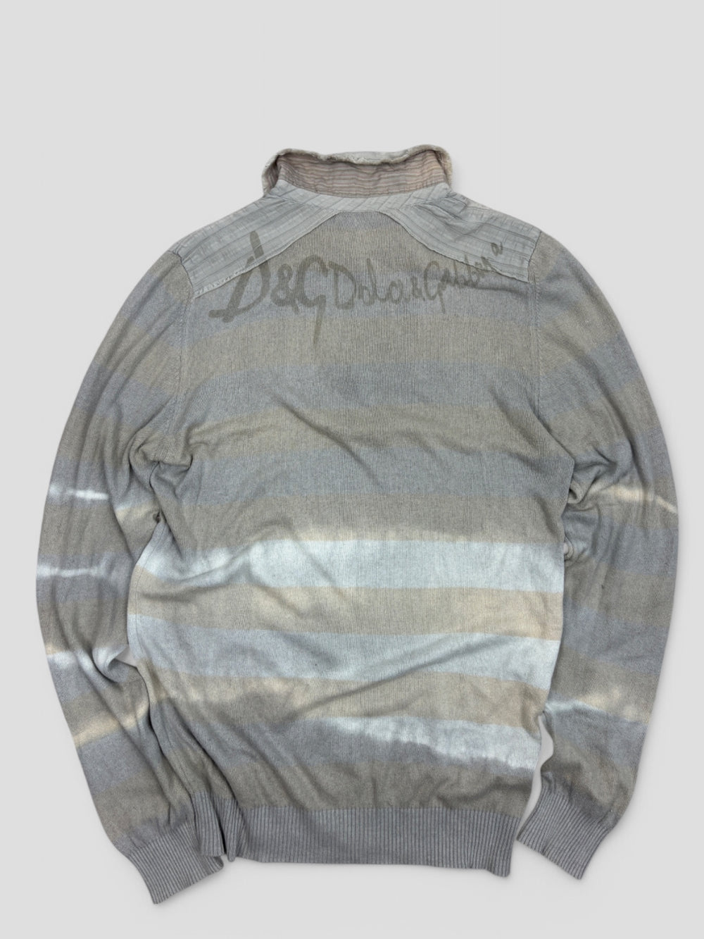 Vintage Dolce and Gabbana Herren Y2K Longsleeve Grau mit Streifen und Kragen, Second-Hand DG Shirt Grey