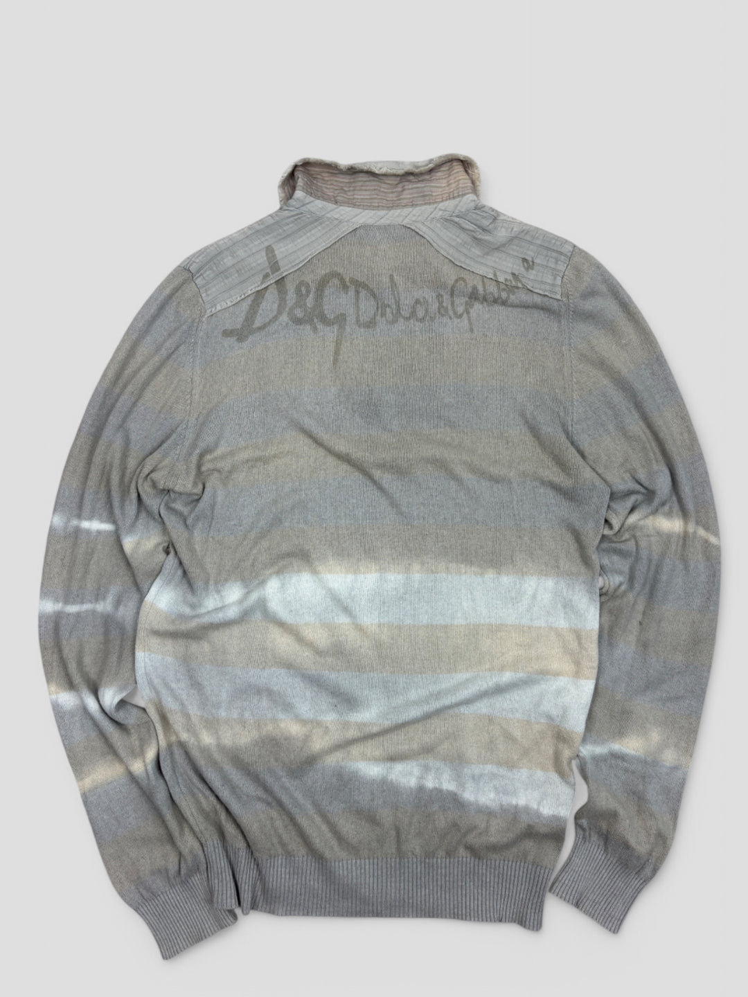 Vintage Dolce and Gabbana Herren Y2K Longsleeve Grau mit Streifen und Kragen, Second-Hand DG Shirt Grey