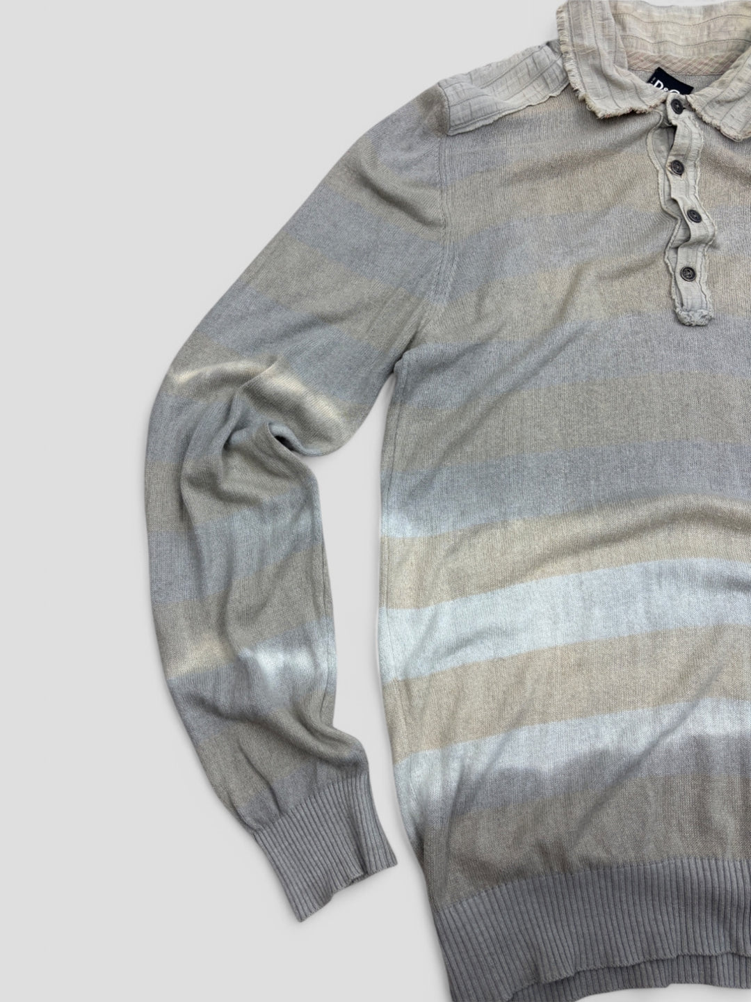 Vintage Dolce and Gabbana Herren Y2K Longsleeve Grau mit Streifen und Kragen, Second-Hand DG Shirt Grey