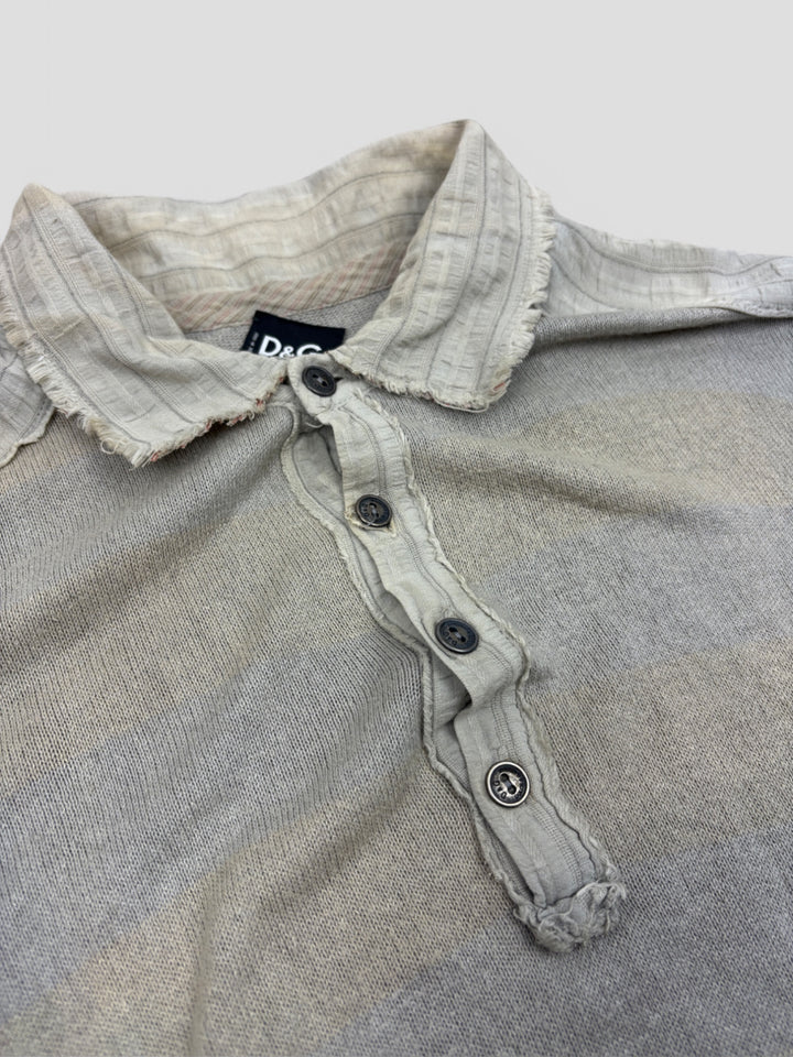 Vintage Dolce and Gabbana Herren Y2K Longsleeve Grau mit Streifen und Kragen, Second-Hand DG Shirt Grey
