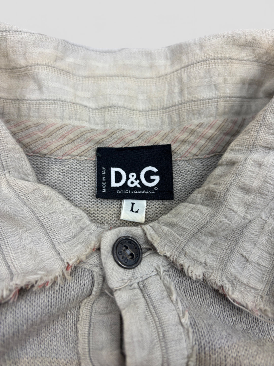 Vintage Dolce and Gabbana Herren Y2K Longsleeve Grau mit Streifen und Kragen, Second-Hand DG Shirt Grey