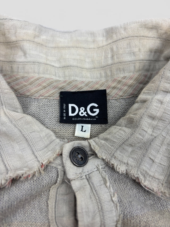 Vintage Dolce and Gabbana Herren Y2K Longsleeve Grau mit Streifen und Kragen, Second-Hand DG Shirt Grey