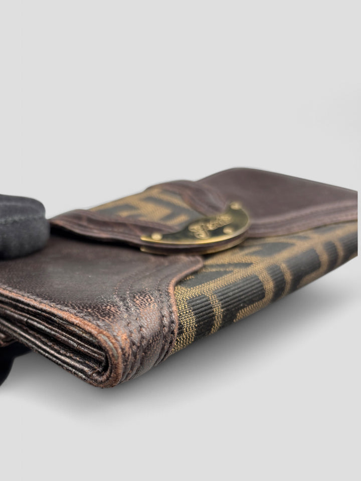 Vintage Fendi Unisex Leder Geldbeutel Braun, Second-Hand Fendi Wallet Brown