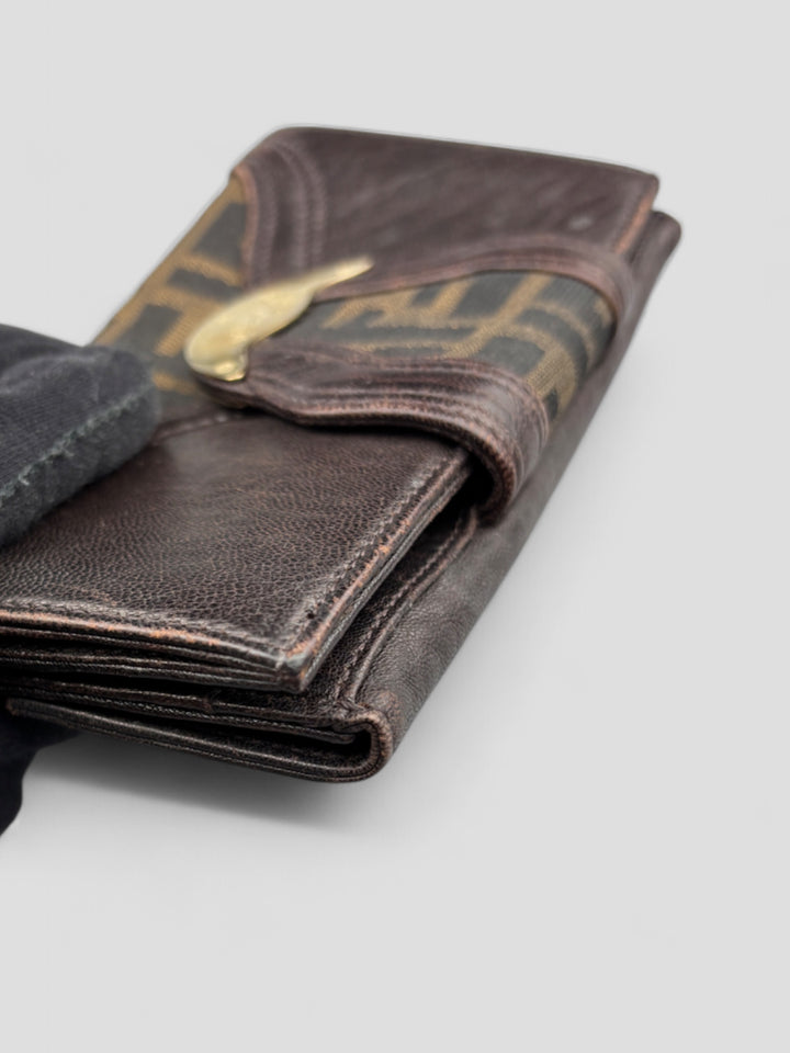 Vintage Fendi Unisex Leder Geldbeutel Braun, Second-Hand Fendi Wallet Brown