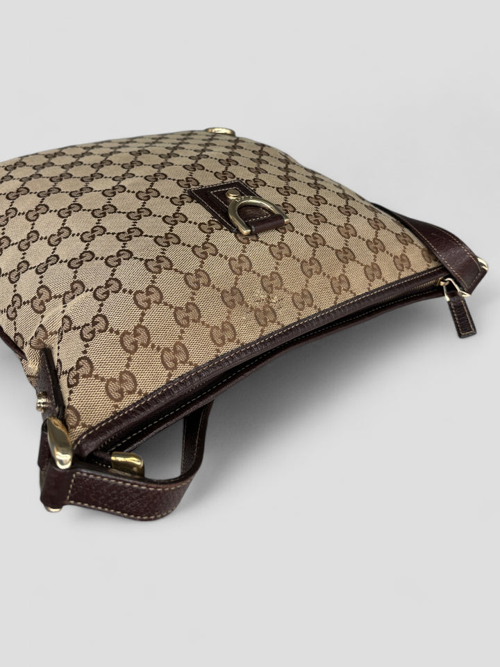 Vintage Gucci D-RIng Messenger Bag beige, second hand gucci umhängetasche