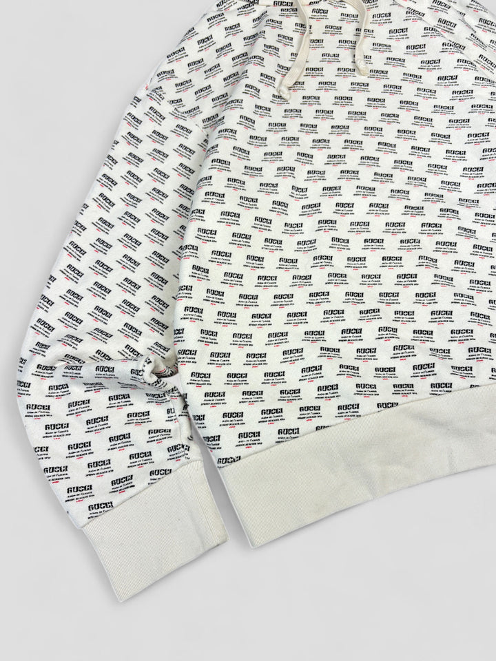 Vintage Gucci Hypnotism Hoodie white, weißer second hand gucci pullover