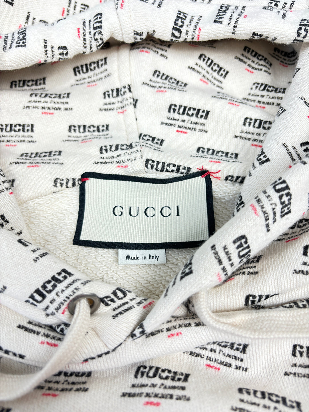 Vintage Gucci Hypnotism Hoodie white, weißer second hand gucci pullover