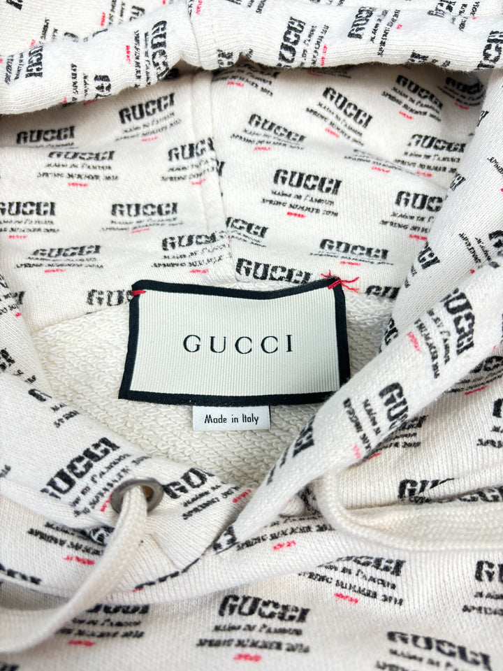Vintage Gucci Hypnotism Hoodie white, weißer second hand gucci pullover