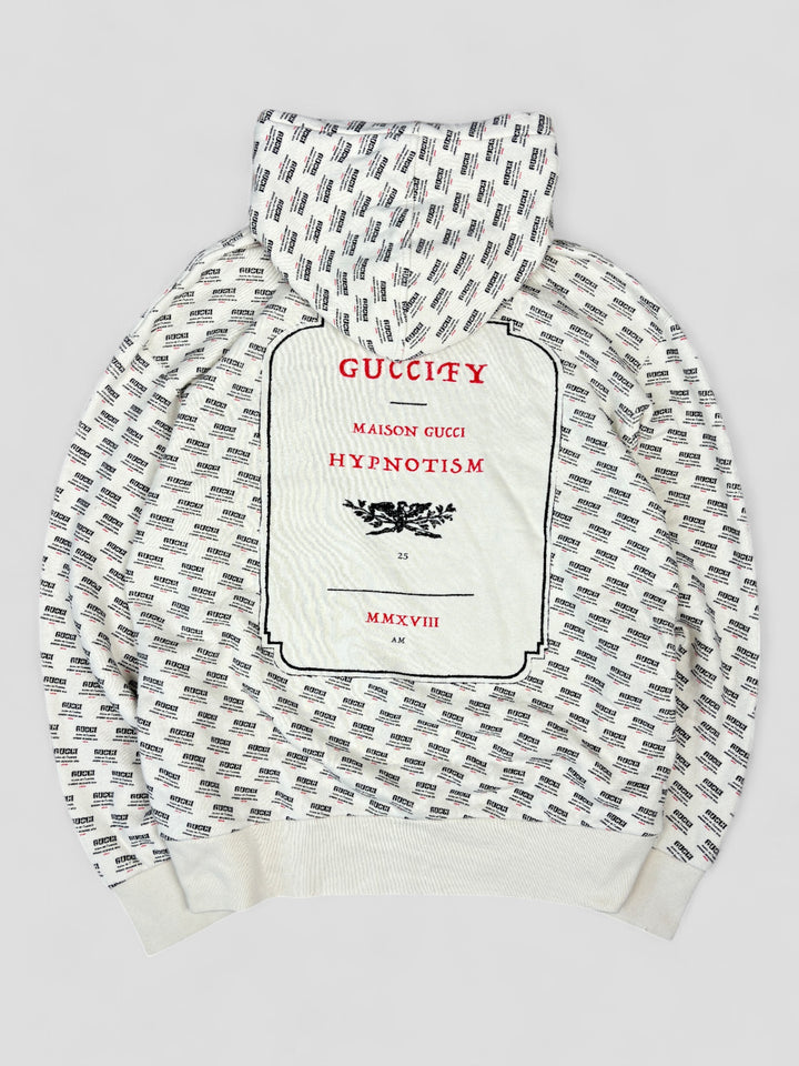 Vintage Gucci Hypnotism Hoodie white, weißer second hand gucci pullover