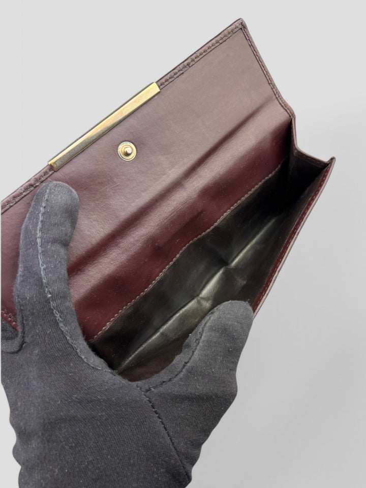 Vintage Gucci Unisex Leder Geldbeutel Braun Monogram Goldene Akzente, Second-Hand Gucci Wallet Brown Monogram Gold Details