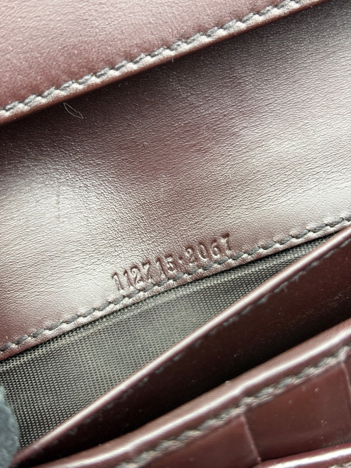 Vintage Gucci Unisex Leder Geldbeutel Braun Monogram Goldene Akzente, Second-Hand Gucci Wallet Brown Monogram Gold Details