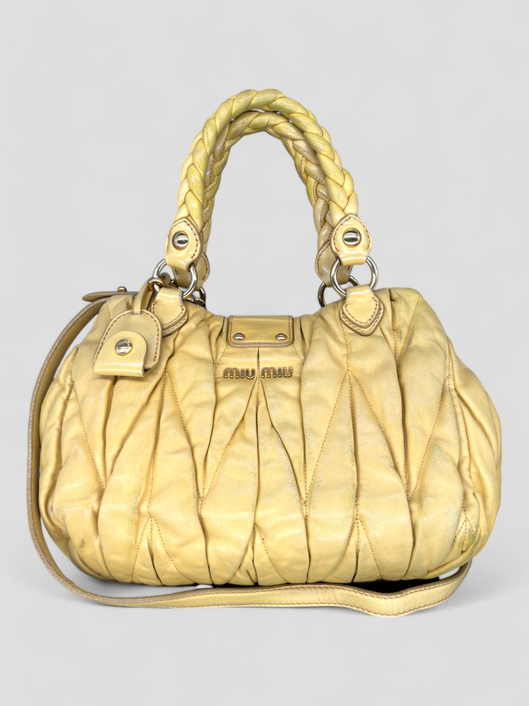 Vintage Miu Miu Damen Handtasche gelb, yellow second hand women miu miu handbag