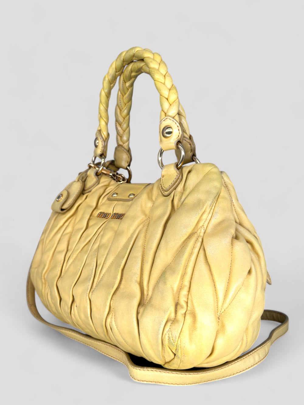 Vintage Miu Miu Damen Handtasche gelb, yellow second hand women miu miu handbag