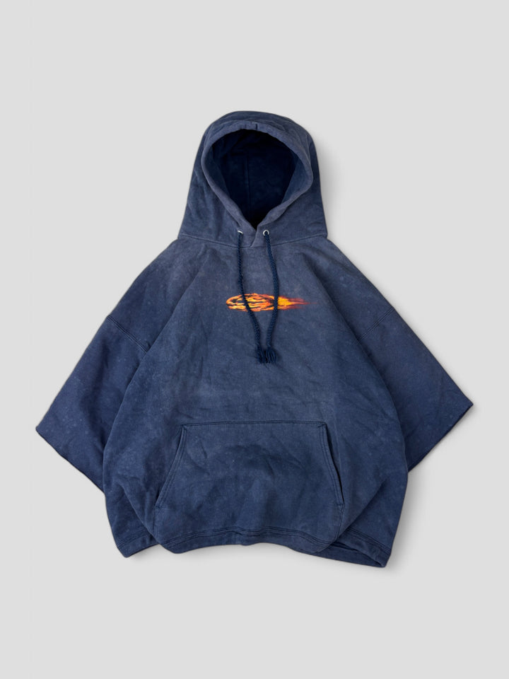 Vintage Oakley Unisex Hoodie Dunkelblau mit Flammendesign und Kängurutasche

