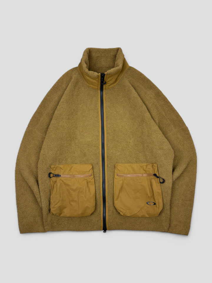 Vintage Oakley Unisex Tactical Fleecejacke Beige mit großen Fronttaschen, Second-Hand Oakley Jacket Beige