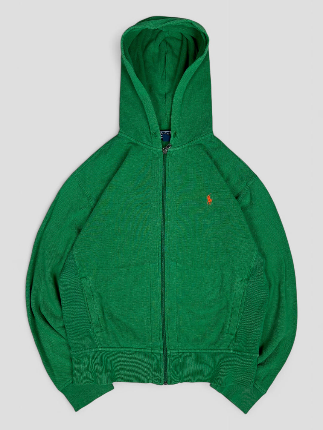 Vintage PRL Waffle Hoodie Green, Grüner Second Hand PRL Kaputzenpullover