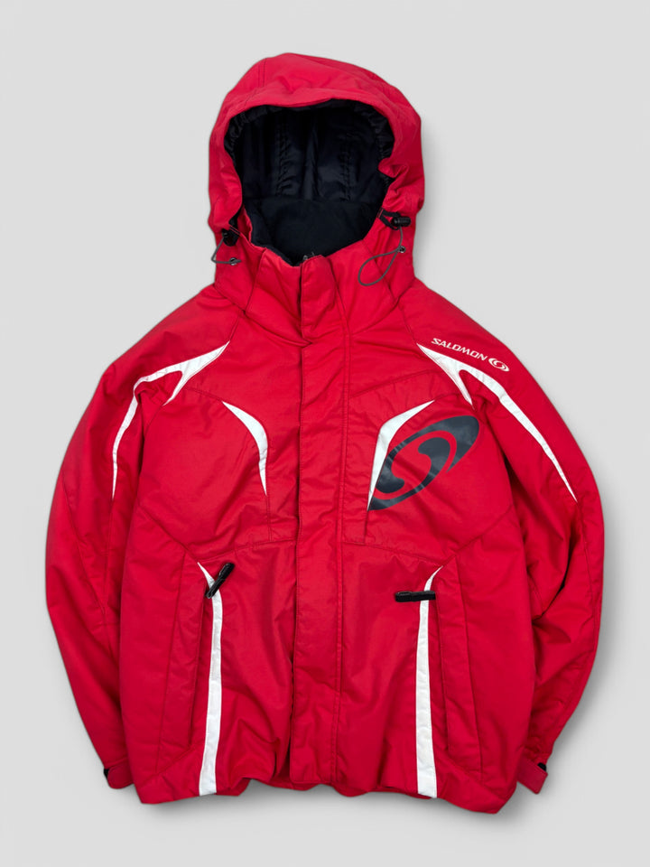Vintage Salomon Tactical Jacke Rot mit Kapuze und weißen Akzenten, Second-Hand Salomon Jacket Red