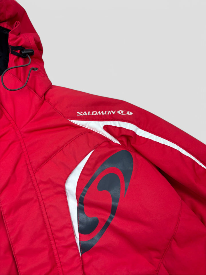 Vintage Salomon Tactical Jacke Rot mit Kapuze und weißen Akzenten, Second-Hand Salomon Jacket Red